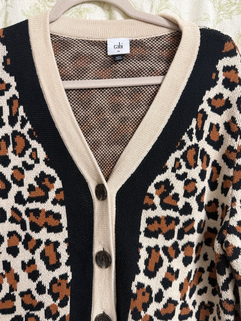 Leopard Print V-Neck Button Cardigan - Beige & Black - Picture 3 of 7